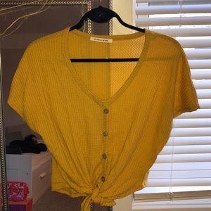 Yellow tshirt with front tie up!